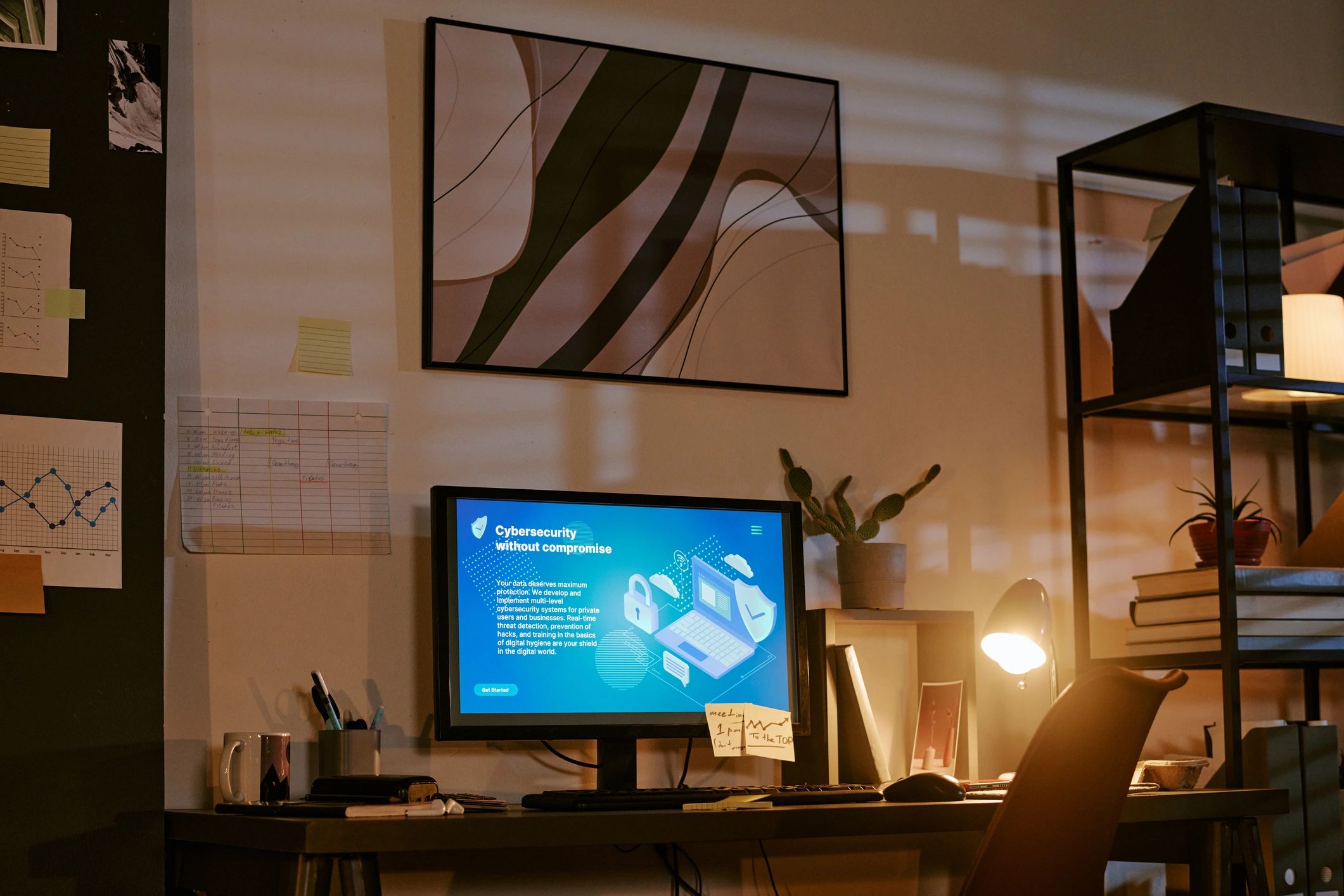 Office monitor displaying a data dashboard for automation and analytics